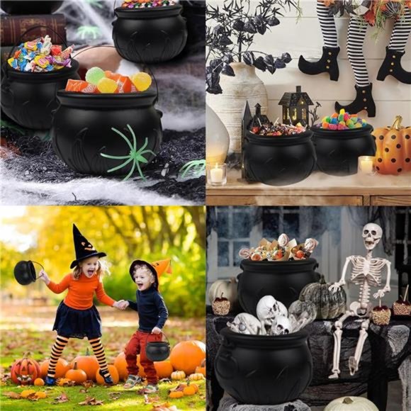Halloween Witch Cauldron Candy Serving Bowl Hocus Pocus Decor, Set of 3 Black - Picture 5 of 7
